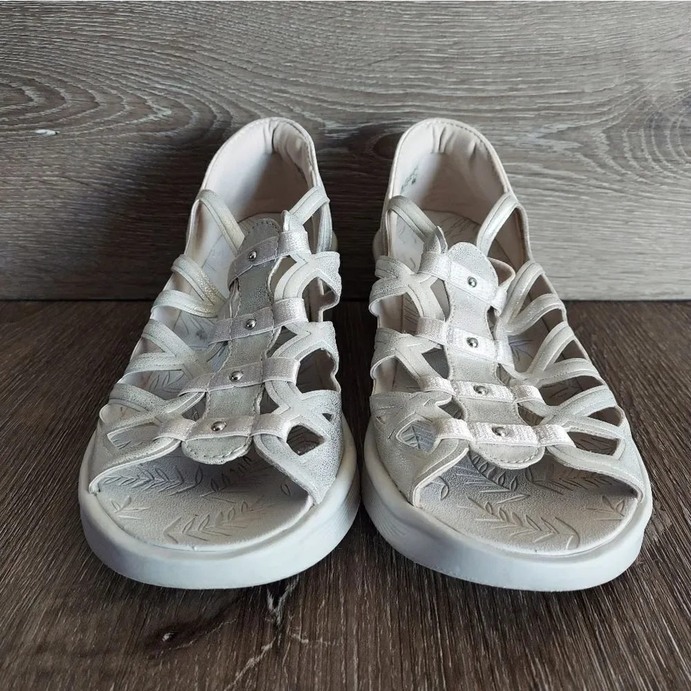 Bzees Sasha Silver Metallic Slip On Comfort Wedges Sandal, Women's Size 8.5
